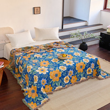 跨境亲肤柔软全棉纱布盖毯毯子中国风花卉毯外贸电商亚马逊批代发