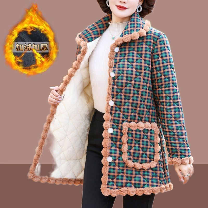 冬季妈妈棉服女中长款加绒加厚时尚保暖棉袄中老年女装大码棉衣女
