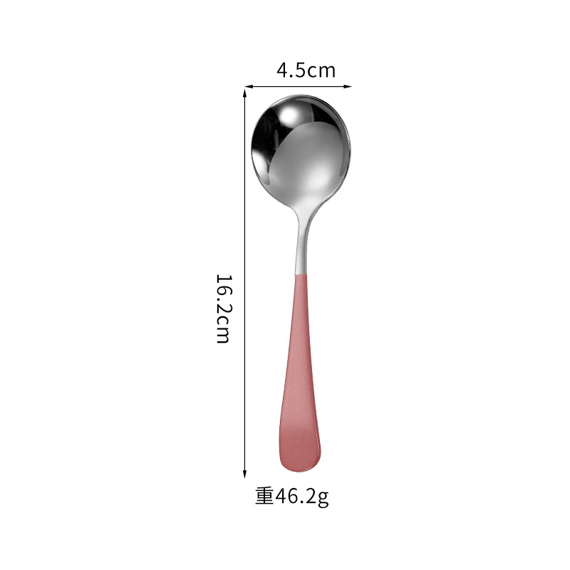 304 de acero inoxidable red cuchara roja ins cuchara de cabeza redonda engrosada hogar coreano cuchara redonda cuchara de arroz cuchara de postre