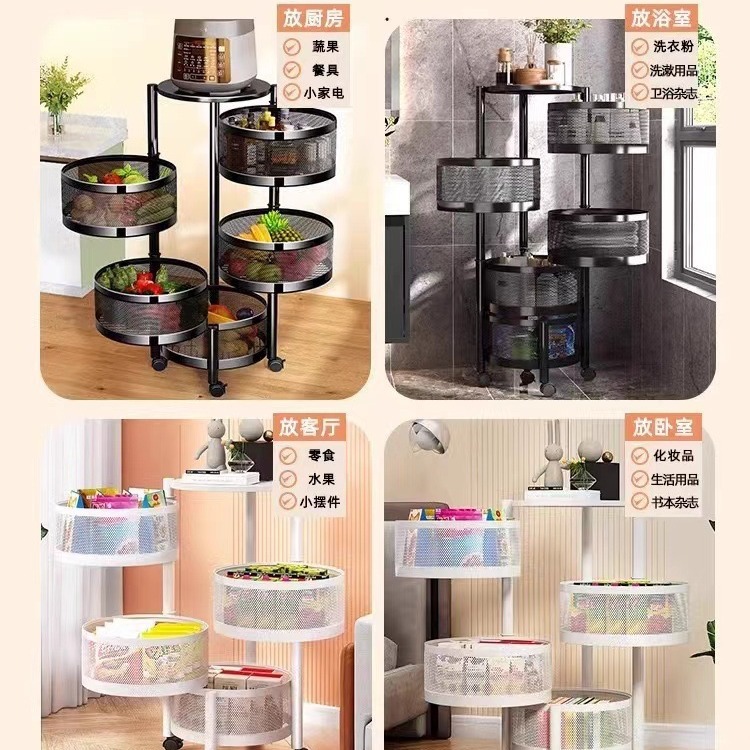 Estante de almacenamiento de esquina de cocina gratuito, estante de verduras, estante de almacenamiento giratorio de piso para sala de estar móvil, carrito