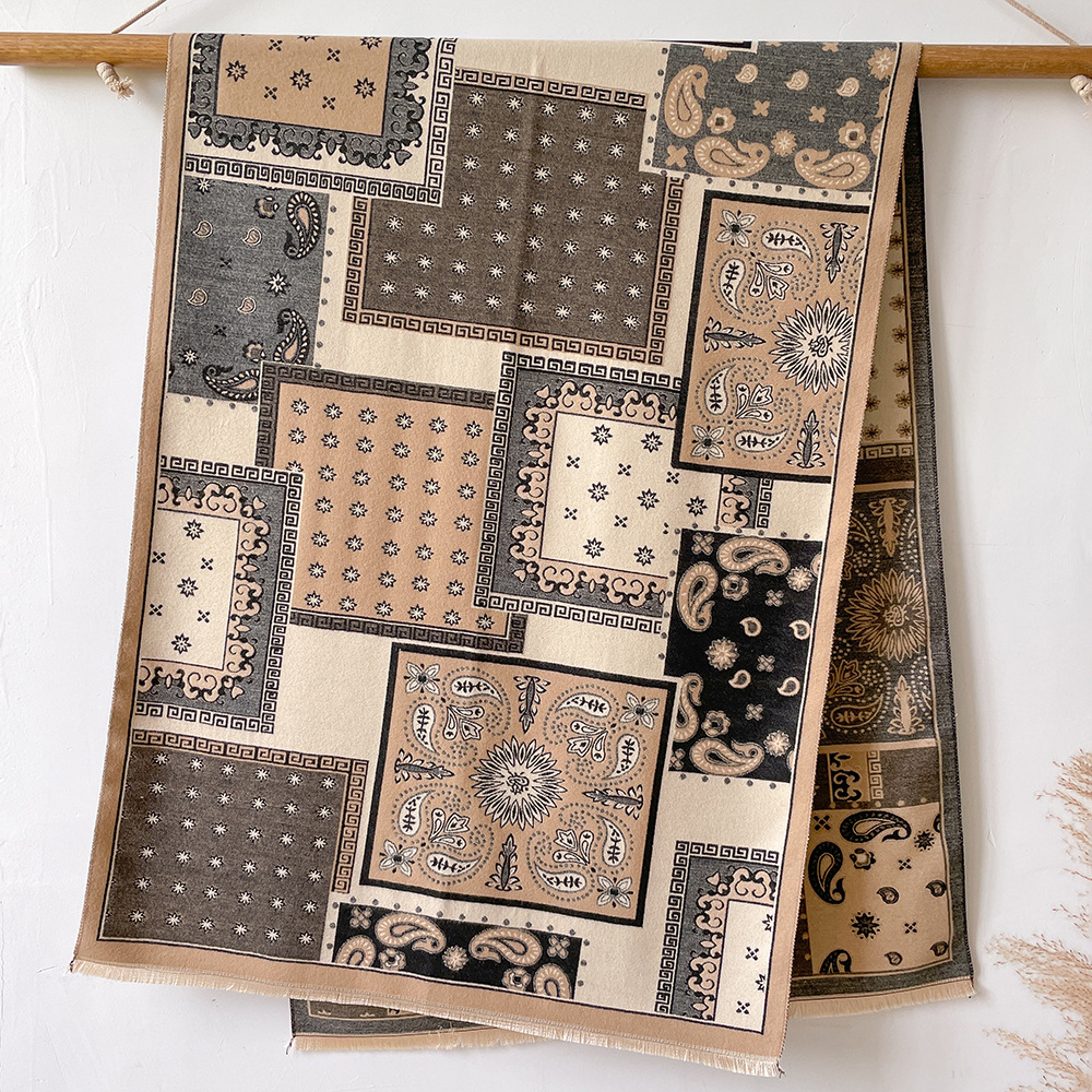 Otoño e invierno nuevo todo-Partido con aire acondicionado mantón de la habitación a cuadros de anacardo de doble cara de Cachemira bufanda engrosada caliente de las mujeres bufanda