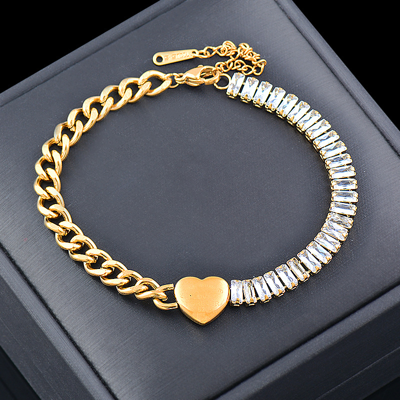 Fashion Geometric Titanium Steel Patchwork Gold Plated Zircon Bracelets 1 Piece