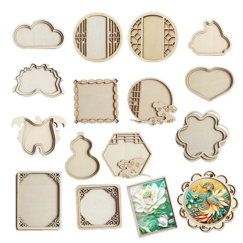 冰箱贴diy傣绣节日手工冰箱贴配件圆形木质diy冰箱贴木框批发