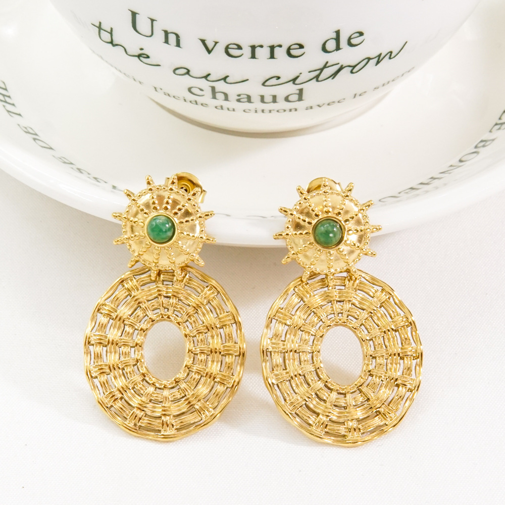 304 Stainless Steel Material Circle Pattern PVD Coated 14K Gold Real Gold Plated Circle 304 Stainless Steel Bohemian Waterproof Non Tarnish Drop Earrings