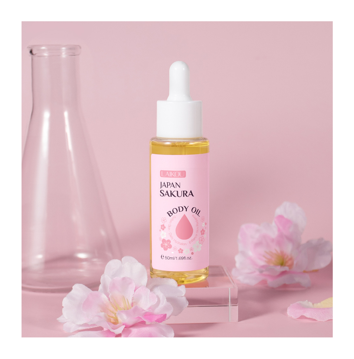 Cross-border Laikou Cherry Blossom Body Essential Oil 50g Moisturizing Essential Oil Hydrating and hydrating Manufacturer in stock, one-piece consignment, English undefined