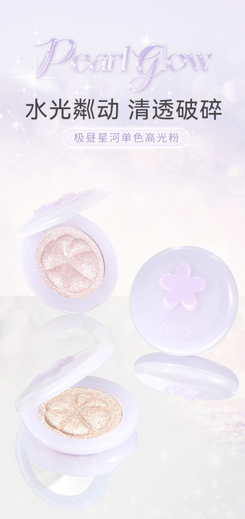 NOVO Polar Day Star River High Gloss Powder, Monochrome Chameleon Face Brightening, Three-dimensional Pearlescent Polarized Light Flash, Sleeping Silkworm Contouring details Picture