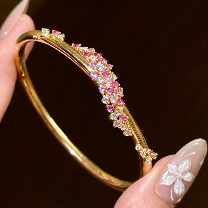 ヴィンテージ中古ハニーピンク花花もつれジルコンブレスレット女性デリケートな爆発甘い千金感手饰り|undefined