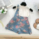 2025 New Girls' Summer suit Girls' Korean Style Sling Top Summer Children's Denim suit 17181