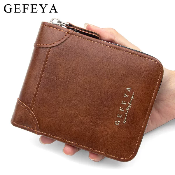Cross-border bestseller vintage waxed leather men's short chain wallet with multiple card slots, detachable card holder, coin pocket, and small wallet
