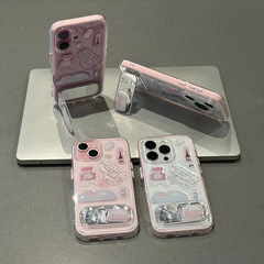 滴胶粉熊贴纸适用苹果iPhone17/16pro手机壳15二合一13镜子支架14