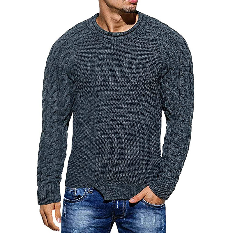 2025 European and American Sweater Men's Pure Color Round Neck Long-Sleeved Knitted Top European and American Amazon Independent Station Plus Size Men's Clothing