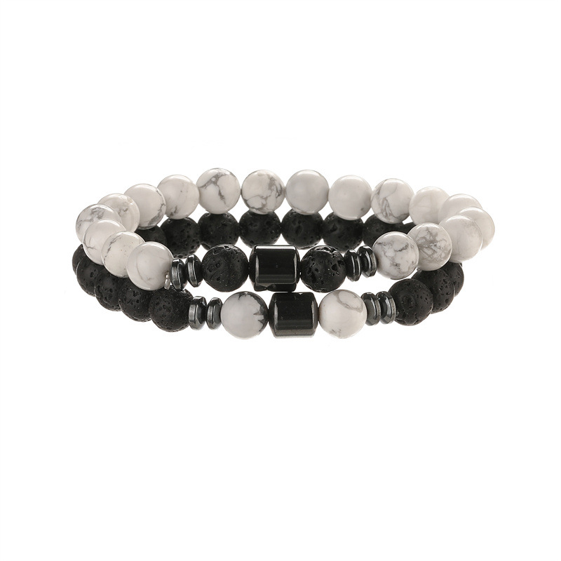 Pulsera de piedra natural de 8mm de venta caliente transfronteriza europea y americana, turquesa blanca, ojo de tigre amarillo, juego de piedra volcánica, pulsera con cuentas al por mayor