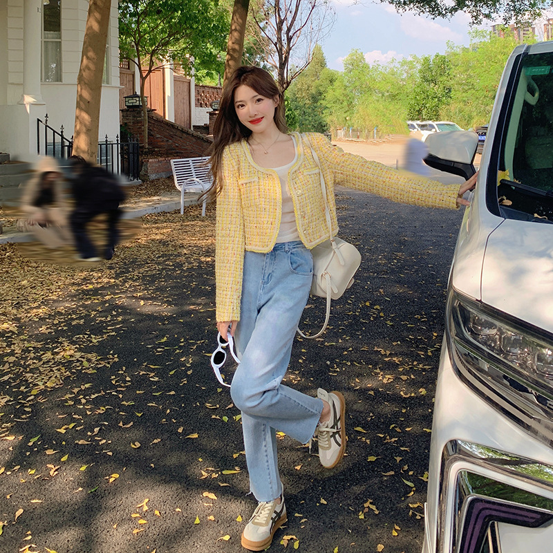 Comic Leg Jeans/Early Spring! Wool-trimmed vintage blue all-match cropped jeans