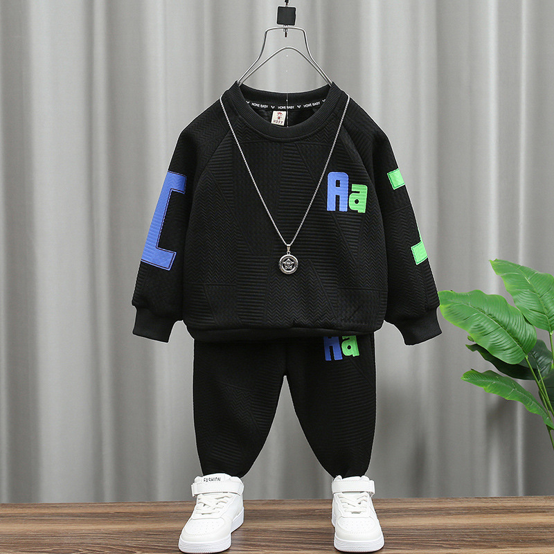 Suéter deportivo para niños con letras Aa de primavera y otoño de 2024, conjunto de dos piezas, ropa informal fresca para bebés_voghion.com