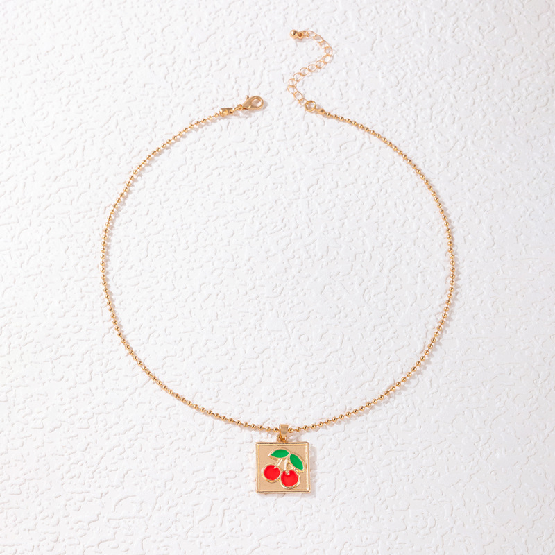 Cute Simple Color Dripping Cherry Single-layer Geometric Necklace display picture 4