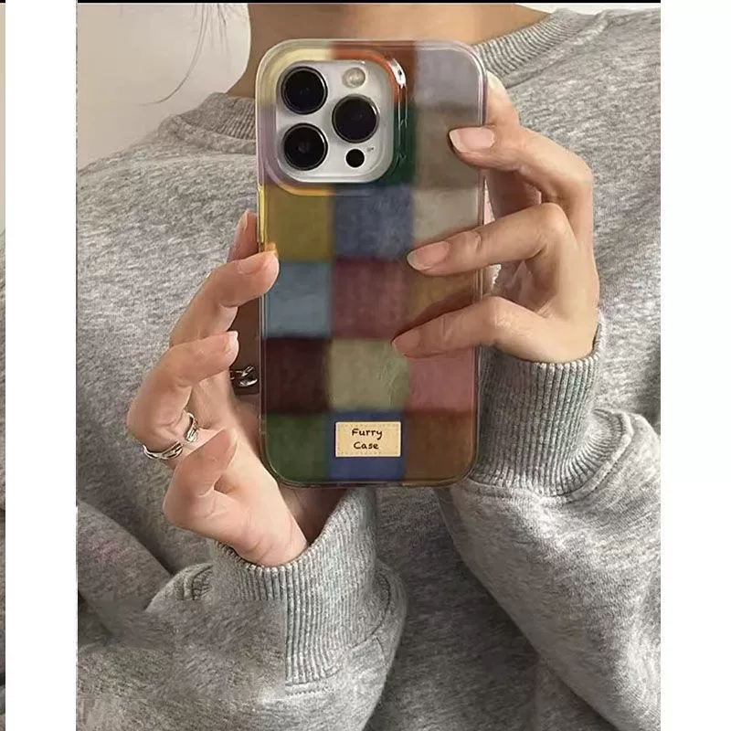 Чехол для Apple iPhone 11–16 серий, защита от падений, цветная клетчатая бирка