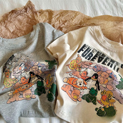 Summer 100% Pure Cotton Sweat-absorbent Children's Short-sleeve Boys' and Girls' Cartoon Half-sleeve Top for Toddlers and Young Children T-shirt!