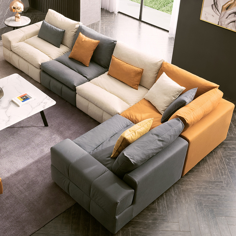 Sofá de tela tecnológica para sala de estar, fácil de cuidar, diseño moderno y sencillo, adecuado para apartamentos grandes y pequeños, sofá esquinero de plumón y látex, estilo nórdico para apartamentos pequeños.