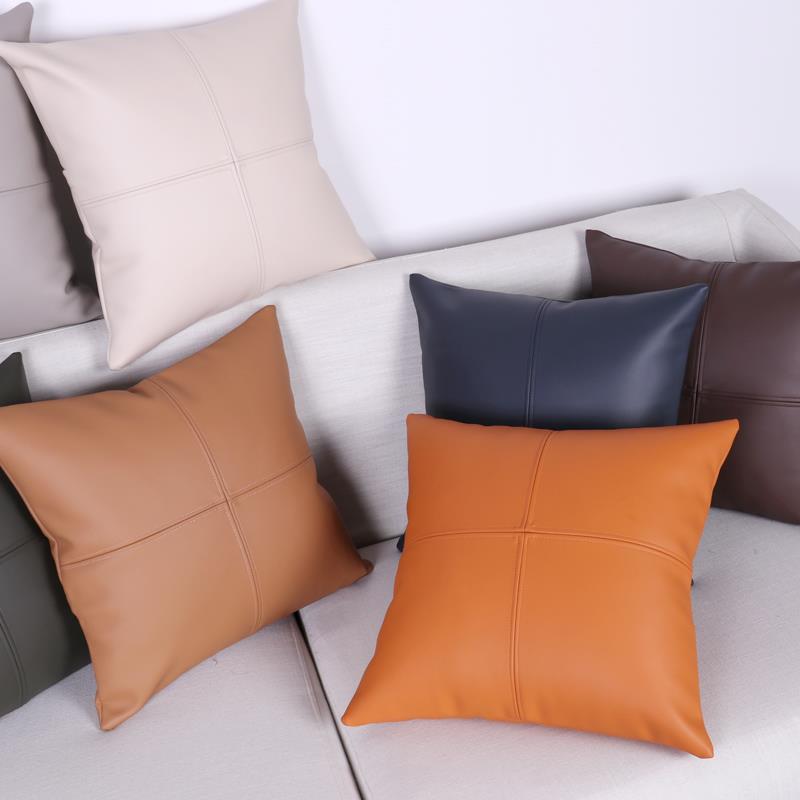 软牛皮轻奢皮抱枕北欧客厅靠包沙发皮靠垫办公室腰靠汽车腰枕