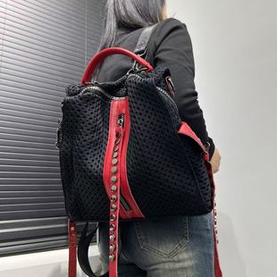 Cross-Border Women's Fashion Y2K Hot Girl Backpack Large Capacity Retro Rivet Stitching Shoulder Handbag