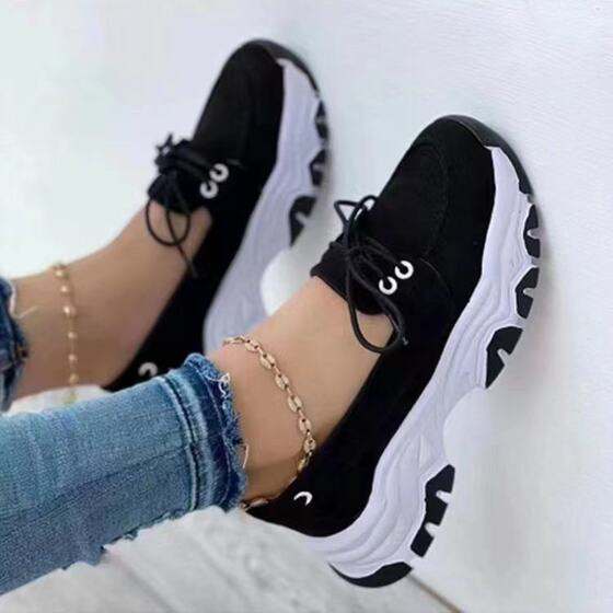 Cross-border Foreign Trade plus size Shoes Women's Spring and Autumn New Round-toe Thick Bottom Low-top Lace-up Flat Casual sneaker Women