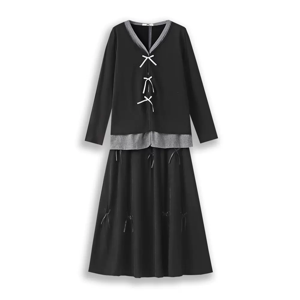 130-320斤大码女装时尚套装2025秋季新品胖mm小众拼接上衣半身裙