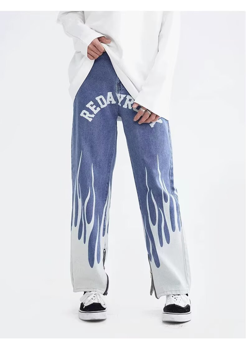 Men's Clothing Vibe Style Letter Jeans For Men With Side Zipper Design, Niche Hip Hop Street Rocking Slim Trousers_voghion.com