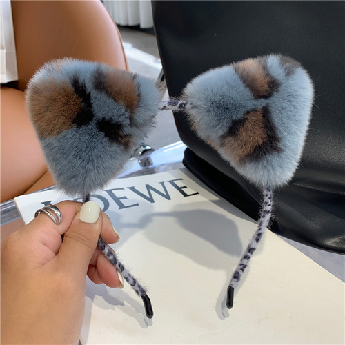 Face-washing band for women, real otter fur, fluffy cat ear hair accessory, popular cute plush headband, girl hair clip, headband