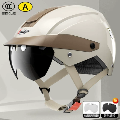 Half Helmet, 3C Certified Safety — Motosiklet kaskı (dəbilqə) - magnetic-lenses-beige-transparent-lens-brown-lens