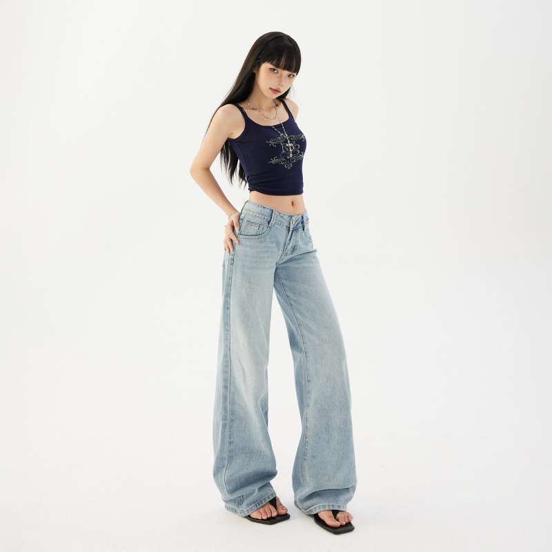 Wholesale American Retro Low-Waist Loose Hot Girl Straight Pants Versatile Drape Jeans Women's Autumn Long Pants