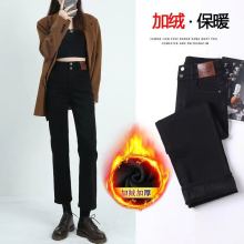 秋冬新款加绒牛仔裤女高腰修身显瘦小个子烟管裤爆款百搭直筒裤潮