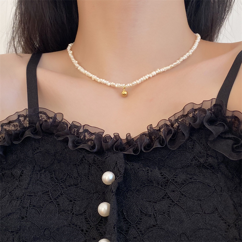 Luxurious Geometric Titanium Steel Gold Plated Pearl Necklace_colorza_6