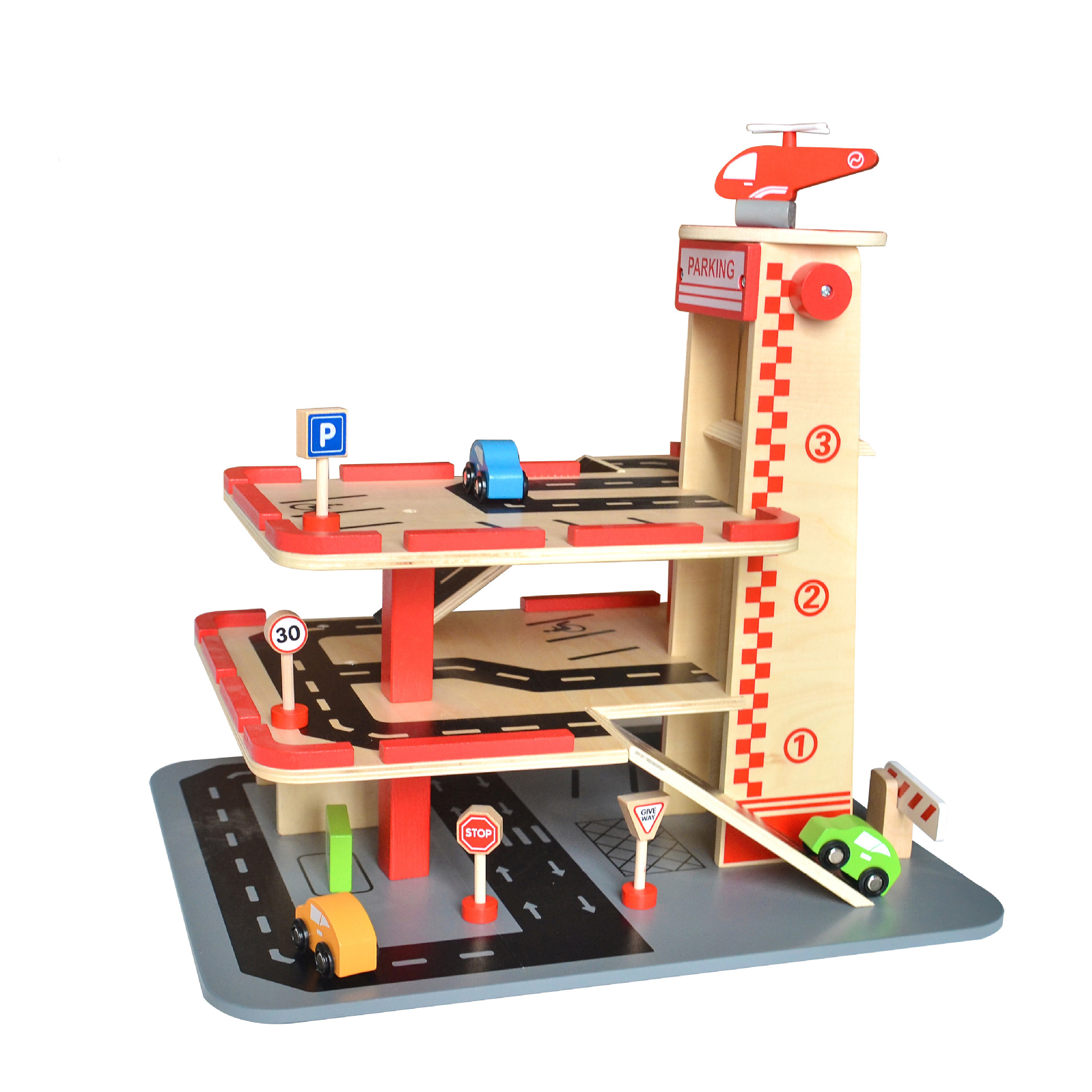 Xinyun juego de estacionamiento de automóviles para niños modelo de juguete de madera escena educativa simulación inercia práctica Asamblea