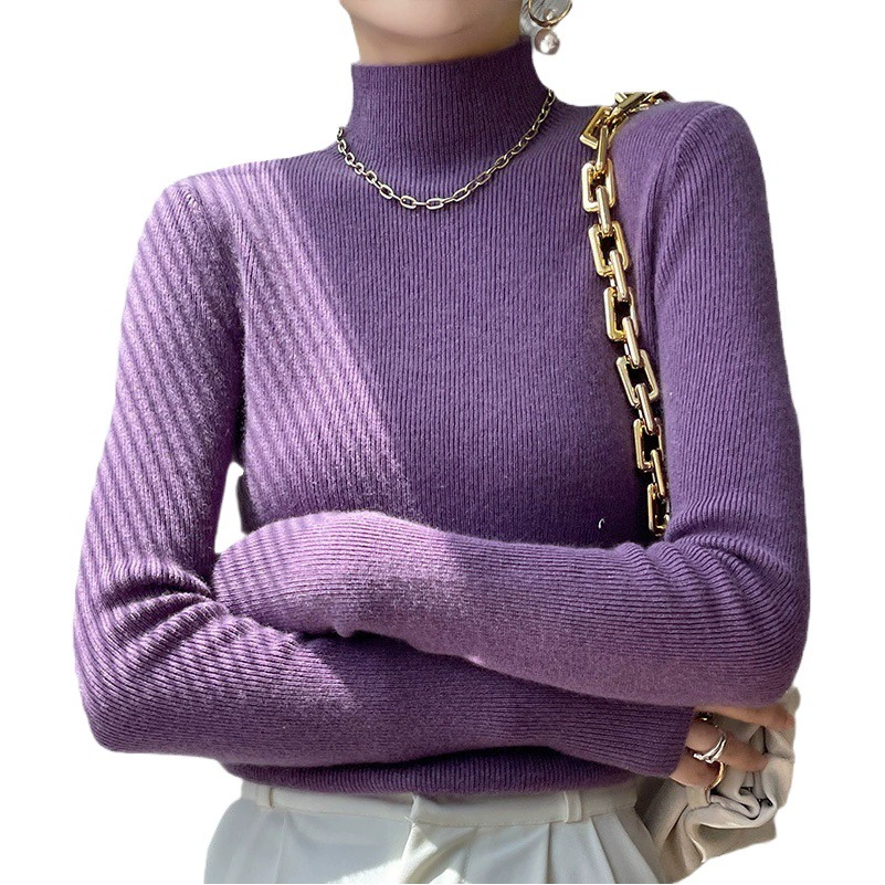 Женская Базовая рубашка с высоким воротником и пальто, осенне-зимний пуловер с длинными рукавами, Новый универсальный плотный свитер