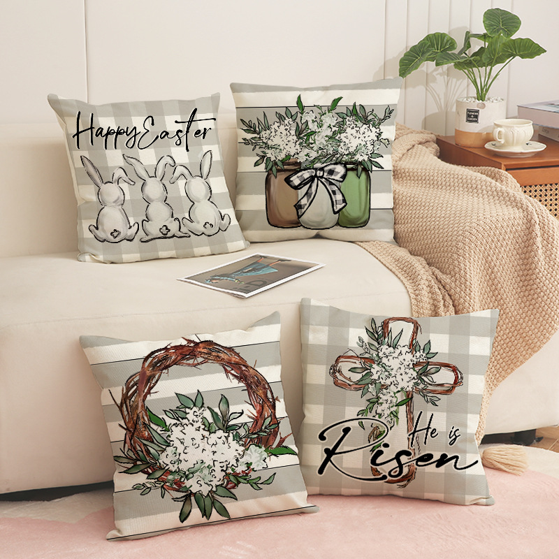 Amazon Hot Selling Rabbit Combination Pillow Case Easter Atmosphere Set Sofa Pillow Case Bedroom Bedside Cushion