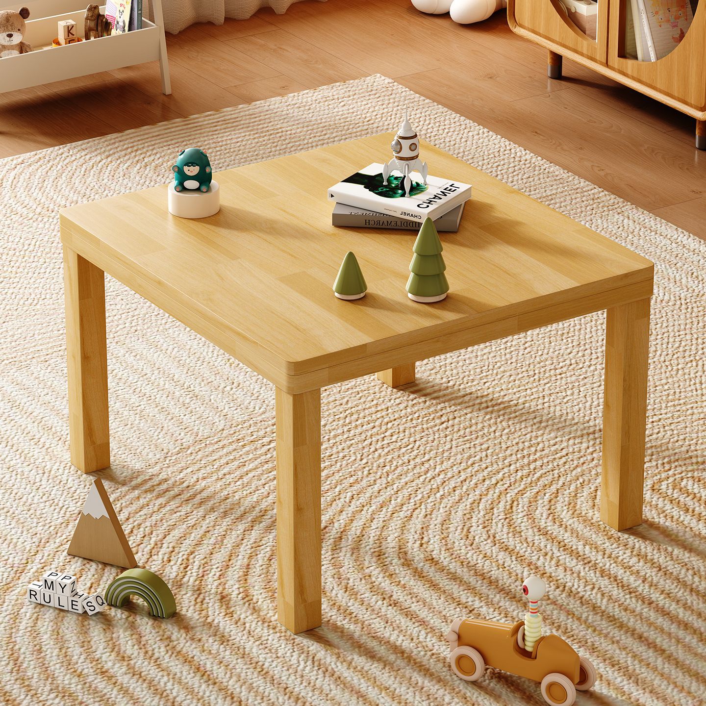 Children's Study Table, Solid Wood Small Square Table, Coffee Table, Natural Wood Square Table, Simple Square Tea Table, Desk for Children's Room