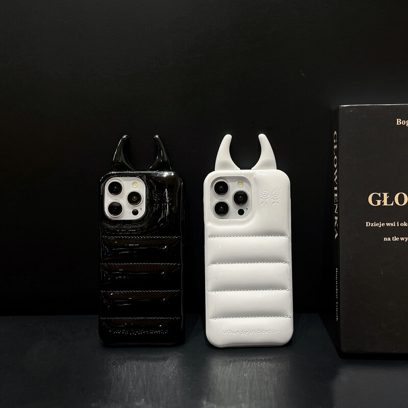 Glossy down Jacket Style Three-Dimensional Horn iPhone 17 Apple 16 Compatible 14/15 Pro Max Phone Case Anti-Drop 12
