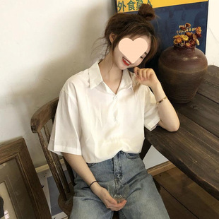 White Short-Sleeved Shirt for Women 2024 Summer New Korean Style Versatile Shirt for Female Students Loose Bottoming Shirt