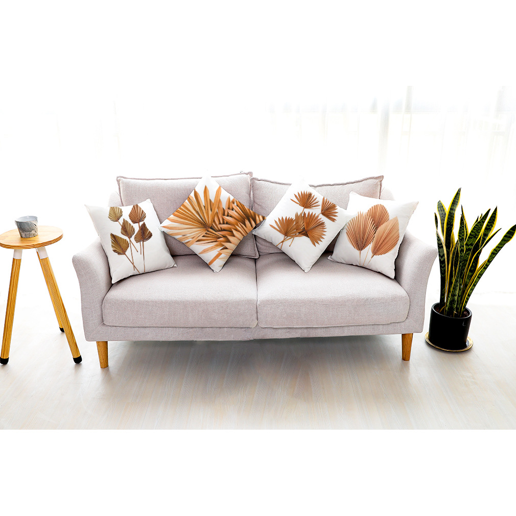 亚马逊 eBay 热销简约棕榈叶绒布抱枕套汽车靠垫办公室午睡抱枕