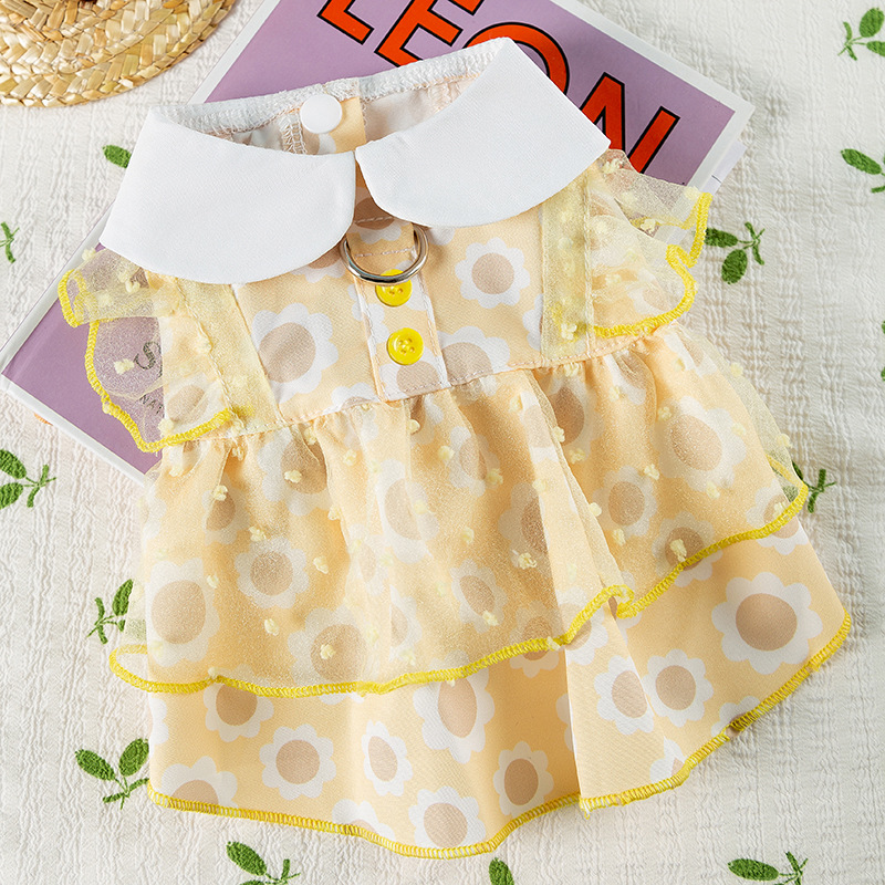 Primavera y verano Perro Princesa Viento Perro pequeño y mediano Teddy Girasol Falda Vestido de gato Bichon Ropa para mascotas