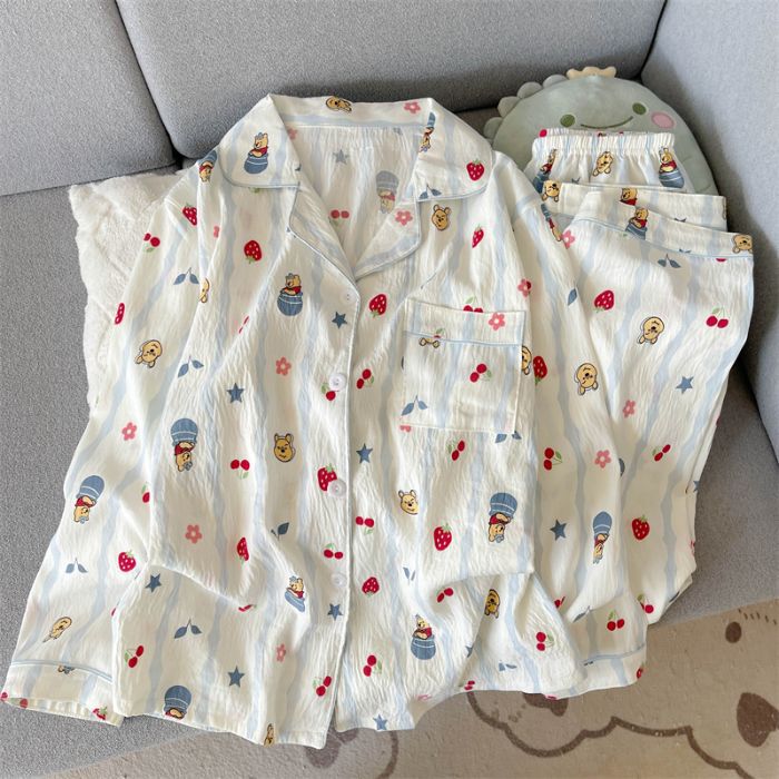 Al por mayor transfronterizo primavera y otoño nuevo pijama de mujer nubes de algodón con solapa cardigan de manga larga pantalones dulces set de ropa para el hogar