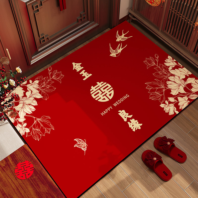 结婚喜字入户门地垫家用进门口硅藻泥脚垫喜庆婚房布置红色防滑垫|undefined