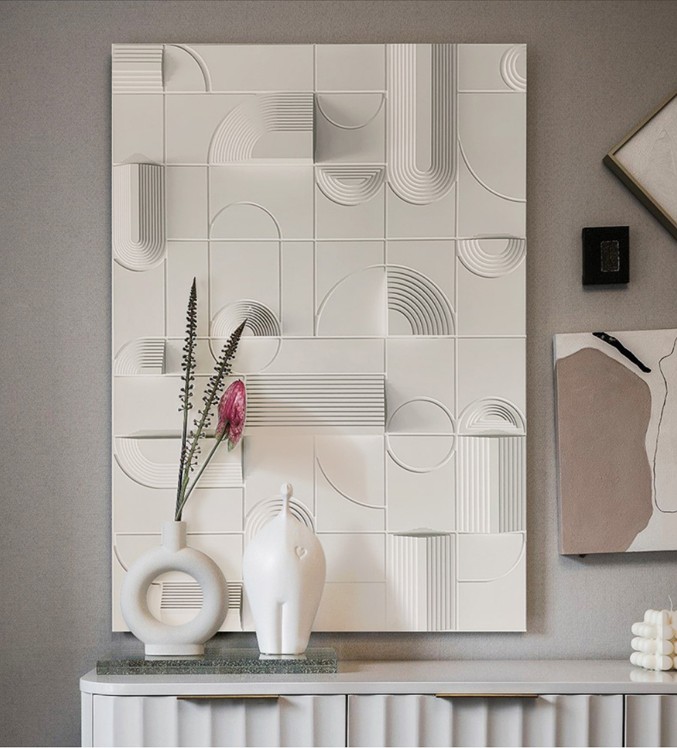 現代簡約抽象幾何拼接雕刻實物畫樣板間客廳大廳走廊裝飾畫挂畫