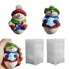 圣诞节拿拐杖立体雪人香薰蜡烛硅胶模具跨境diy抱雪花snowman摆件