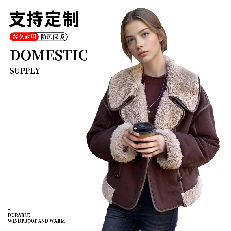 Cross-Border New Product Pu Leather Jacket Women's Top American Style Trendy Short Suede Leather Fur Integrated Leather Jacket