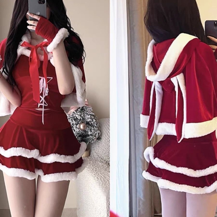 圣诞节服装女套装成人万圣节红色裙装扮战袍cos猫咪网红直播制服