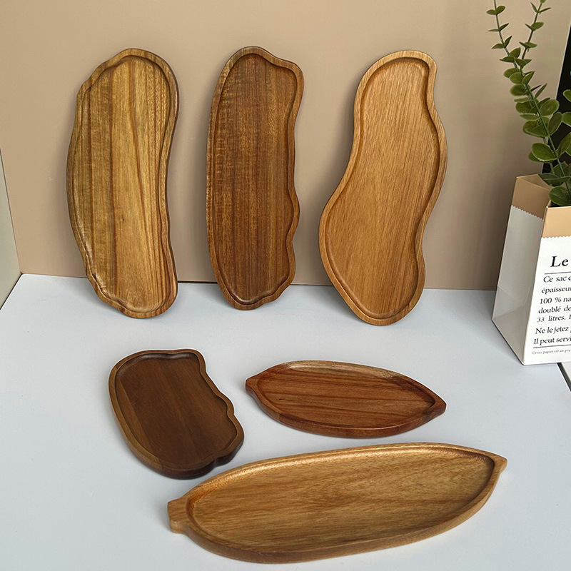 Paleta creativa de madera maciza de Xiangsimu transfronteriza, vajilla doméstica japonesa, plato de espuma seca, plato de frutas irregular, plato de refrigerios