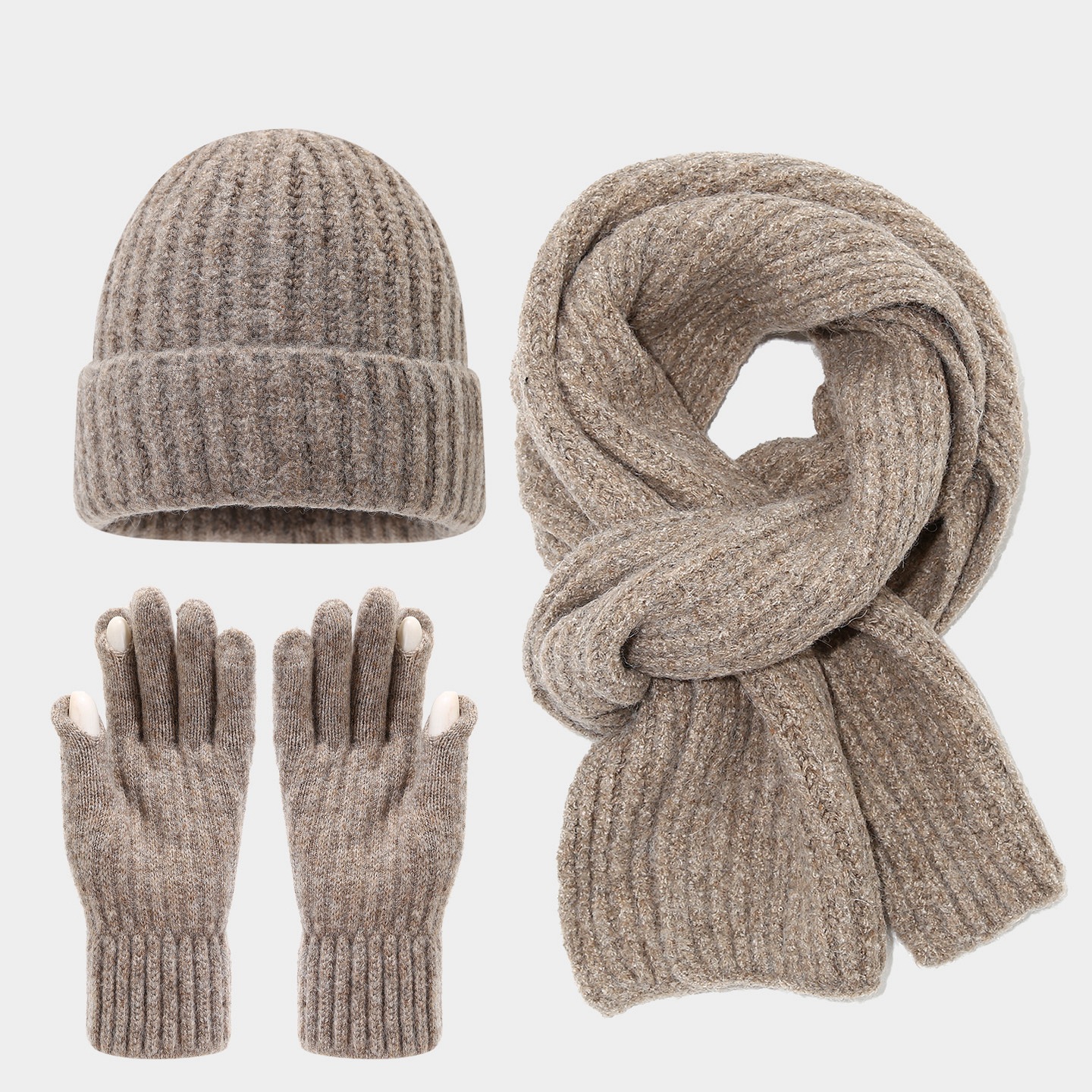 Arte japonés pequeño guante de pantalla táctil fresco sombrero bufandas set de tres piezas coreano simple moda cálida set