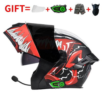 Motosiklet kaskı (dəbilqə) — Safety Helmets, Flip-Up Helmets Factory - bluetooth-model-new-venom-black-tea-mirror-hd-mirror-m-size-55-56-head-circumference