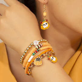 新款万圣节幽灵南瓜头耳坠耳环鬼节搞怪饰品南瓜头米珠车轮珠手链